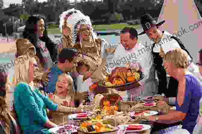 A Group Of Colonists Celebrating A Holiday With A Feast And Music Home Life In Colonial Days