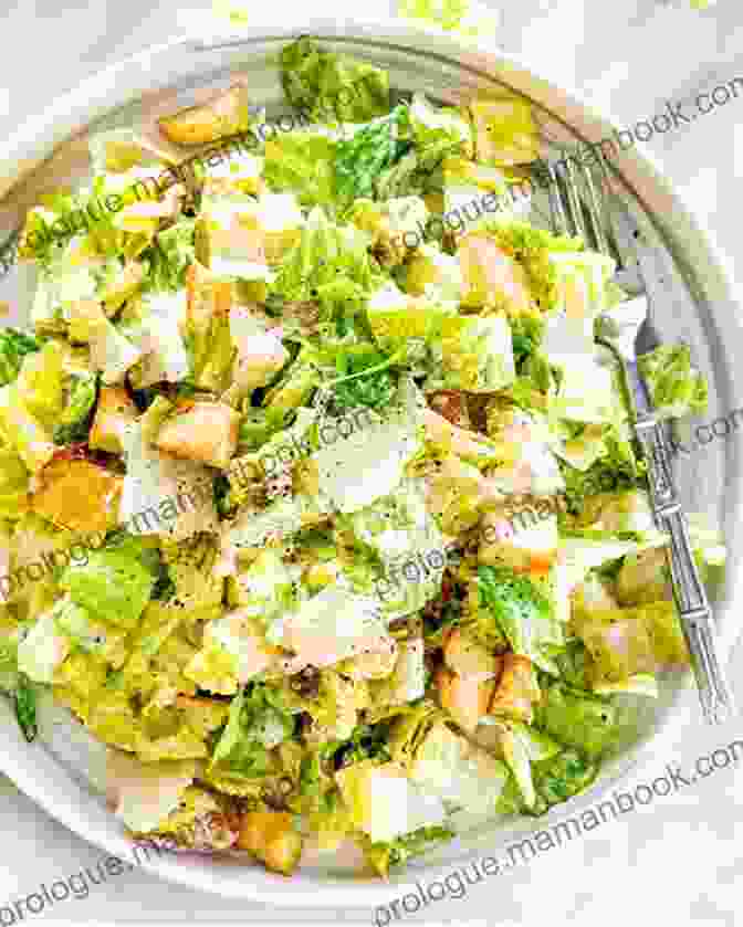A Plate Of Caesar Salad Featuring Crisp Romaine Lettuce, Shaved Parmesan Cheese, And Croutons, Tossed In A Creamy Caesar Dressing The Easy Puerto Rican Cookbook: 100 Classic Recipes Made Simple