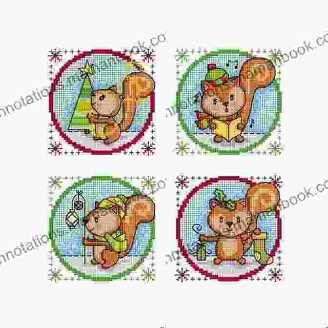 An Example Of An Unconventional Cross Stitch Pattern Featuring A Mischievous Squirrel Holding A Nut, Surrounded By Playful Motifs Cross Stitch Pattern Mischief