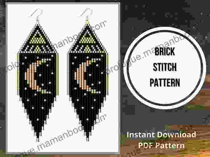 Brick Stitch Earrings With Fringe Arranged In A Moon Shape. Brick Stitch Earrings Fringe Seed Bead Patterns 24 Projects Gift For The Needlewomen: Beadweaving Brick Stitch Technique Earrings Collection Beading Patterns