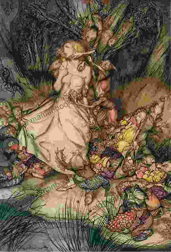 Goblin Market Illustrated By Arthur Rackham, Featuring Two Maidens In A Lush Forest, Surrounded By Goblins Goblin Market Illustrated By Arthur Rackham